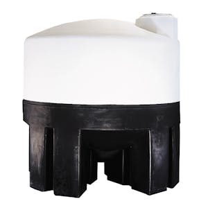 175 Gallon Natural HDPE 30° Cone Bottom Bulk Storage Tank (1.5 Specific Gravity) with 16" Lid, 2" Fitting & Black PE Support Stand - 43" Dia. x 49" Hgt.