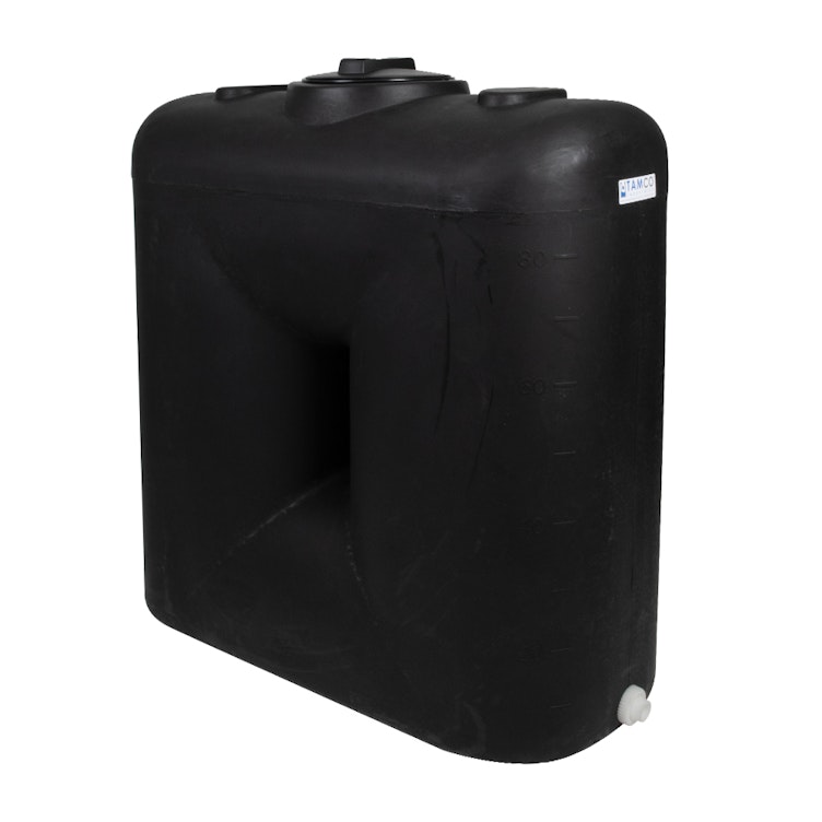 125 Gallon Black LLDPE Tamco® Rectangular Dual-Barrel Doorway Tank with 8" Gasketed Lid, 3/4" FNPT Connection & 25 Gallon Graduations - 45" L x 22" W x 37" Hgt.