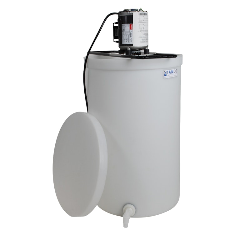 30 Gallon Natural LLDPE Tamco® Cylindrical Tank with Spigot, Frame & 2-Blade Portable Mixer