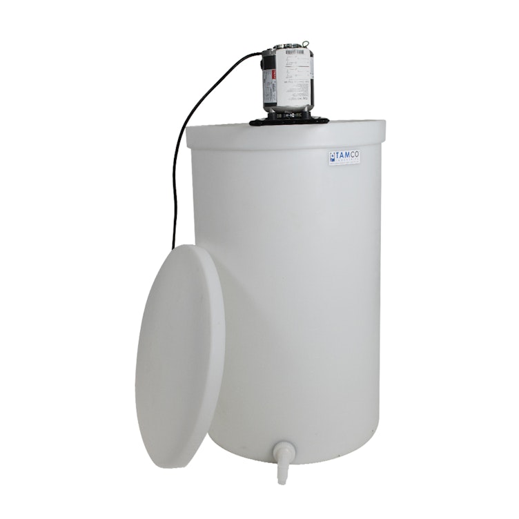 30 Gallon Natural LLDPE Tamco® Cylindrical Tank with 3/4" PVC Ball Valve, Frame & 2-Blade Portable Mixer