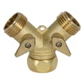 3/4" FGHT Inlet x 3/4" MGHT Outlets Forged Brass Dual Y-Style Garden Hose Shut-Off Valve