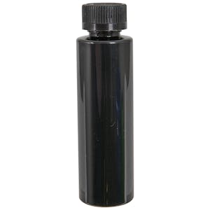 4 oz. Black PET Cylindrical Bottle with 24/400 Black Ribbed CRC Cap with F217 Liner