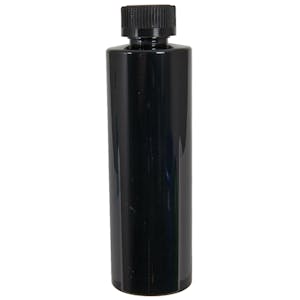 8 oz. Black PET Cylindrical Bottle with 24/400 Black Ribbed CRC Cap with F217 Liner