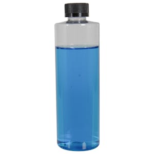 12 oz. Clear PET Cylindrical Bottle with 24/400 Black Ribbed CRC Cap with F217 Liner