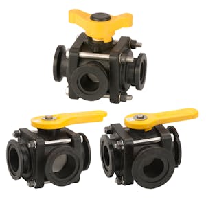 Banjo® Manifold Flange 3-Way Polypropylene Side Load Ball Valves