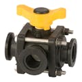 1" Manifold Flange Side Load Banjo® Full Port 3-Way Polypropylene Ball Valve with T-Type Handle
