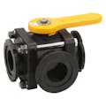 2" Manifold Flange Side Load Banjo® Standard Port 3-Way Polypropylene Ball Valve with Straight Handle