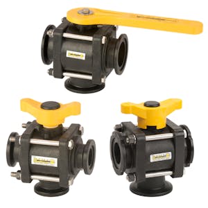 Banjo® Manifold Flange 3-Way Polypropylene Bottom Load Ball Valves