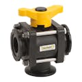 2" Manifold Flange Bottom Load Banjo® Standard Port 3-Way Polypropylene Ball Valve with T-Type Handle