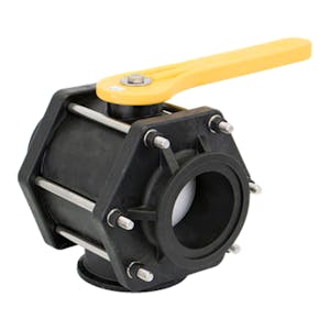 3" Manifold Flange Bottom Load Banjo® Full Port 3-Way Polypropylene Ball Valve with Straight Handle