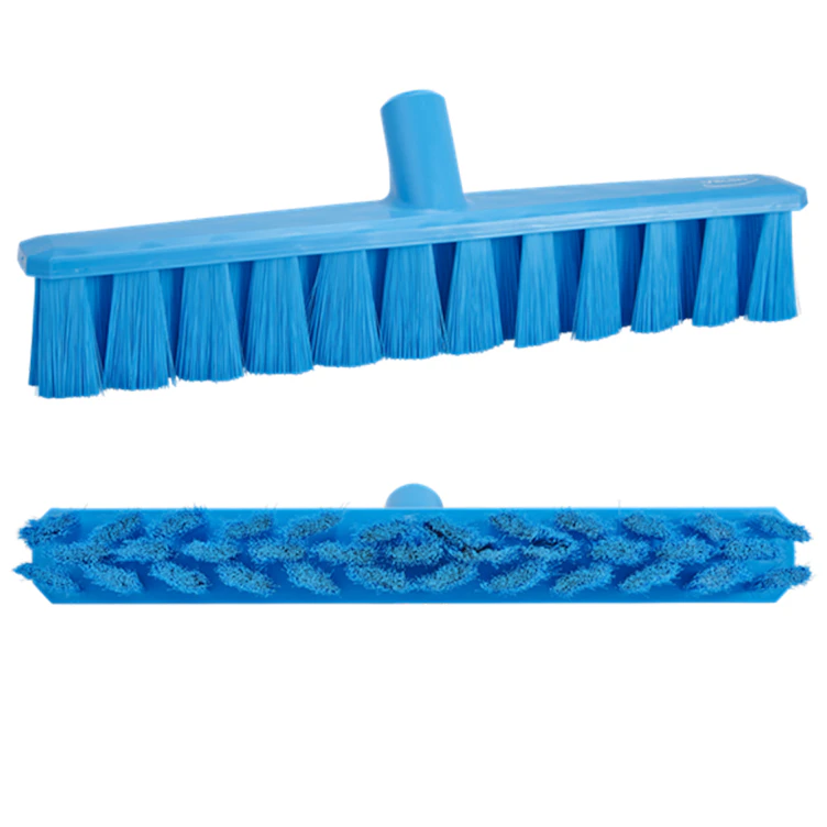 15.7" Blue Polypropylene Vikan® UST Push Broom with Soft Bristles & 25.6" Blue Ultra Hygienic Handle