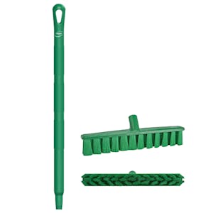15.7" Green Polypropylene Vikan® UST Push Broom with Soft Bristles & 26" Green Ultra Hygienic Handle