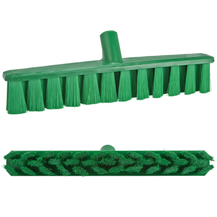 15.7" Green Polypropylene Vikan® UST Push Broom with Soft Bristles & 25.6" Green Ultra Hygienic Handle