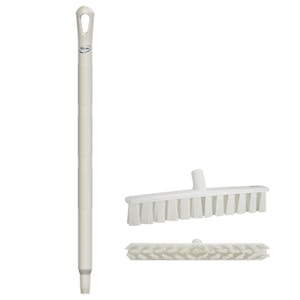 15.7" White Polypropylene Vikan® UST Push Broom with Soft Bristles & 26" White Ultra Hygienic Handle