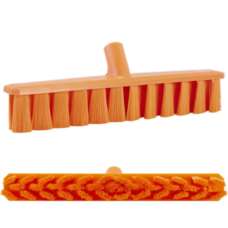 15.7" Orange Polypropylene Vikan® UST Push Broom with Soft Bristles & 25.6" White Ultra Hygienic Handle