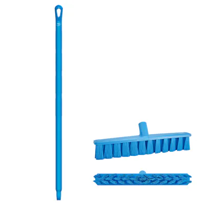 15.7" Blue Polypropylene Vikan® UST Push Broom with Soft Bristles & 39.4" Blue Ultra Hygienic Handle
