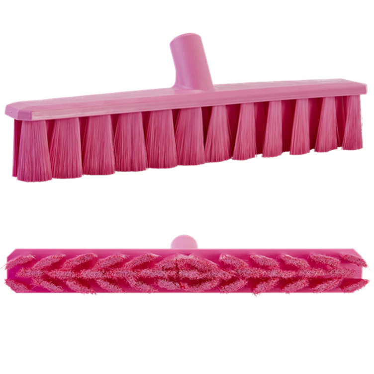 15.7" Pink Polypropylene Vikan® UST Push Broom with Soft Bristles & 39.4" White Ultra Hygienic Handle