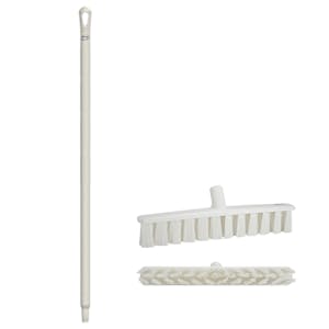 15.7" White Polypropylene Vikan® UST Push Broom with Soft Bristles & 40" White Ultra Hygienic Handle