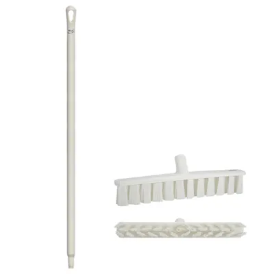 15.7" White Polypropylene Vikan® UST Push Broom with Soft Bristles & 39.4" White Ultra Hygienic Handle