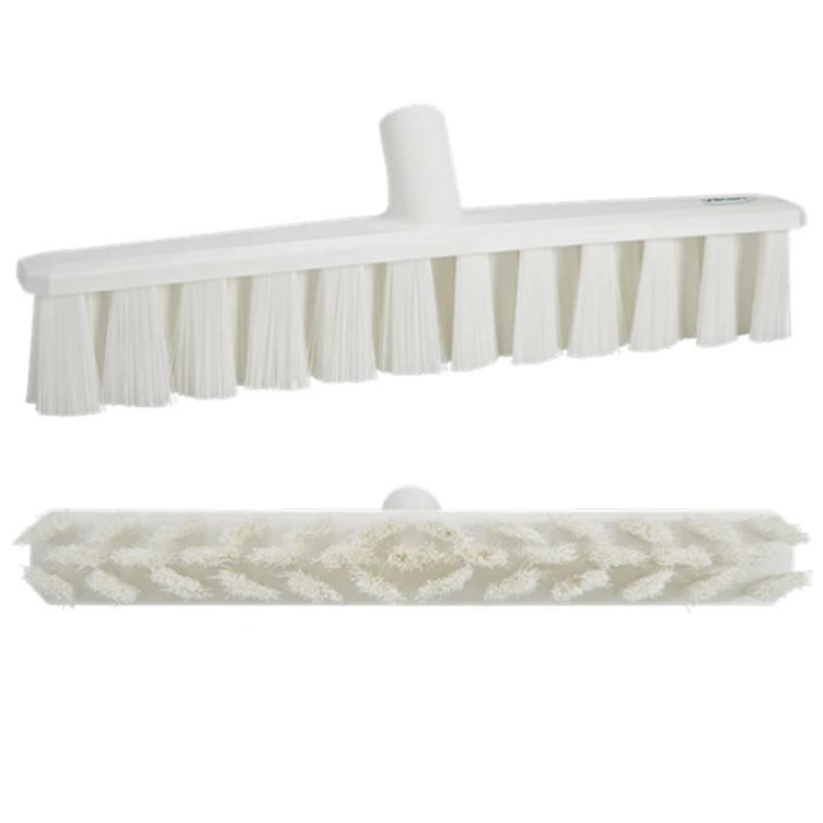 15.7" White Polypropylene Vikan® UST Push Broom with Soft Bristles & 39.4" White Ultra Hygienic Handle