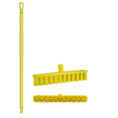 15.7" Yellow Polypropylene Vikan® UST Push Broom with Soft Bristles & 39.4" Yellow Ultra Hygienic Handle