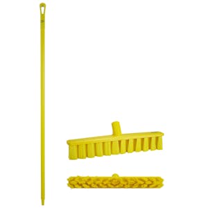 15.7" Yellow Polypropylene Vikan® UST Push Broom with Soft Bristles & 51" Yellow Ultra Hygienic Handle