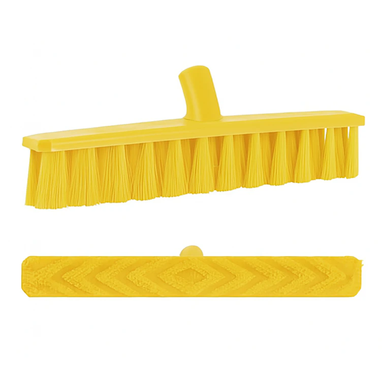 15.7" Yellow Polypropylene Vikan® UST Push Broom with Soft Bristles & 51.2" Yellow Ultra Hygienic Handle