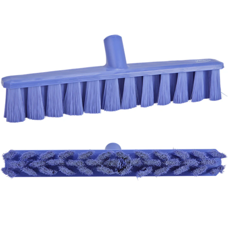 15.7" Purple Polypropylene Vikan® UST Push Broom with Soft Bristles & 51.2" Purple Ultra Hygienic Handle