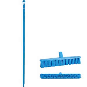 15.7" Blue Polypropylene Vikan® UST Push Broom with Soft Bristles & 59" Blue Ultra Hygienic Handle