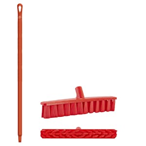 15.7" Red Polypropylene Vikan® UST Push Broom with Soft Bristles & 67" Red Ultra Hygienic Handle