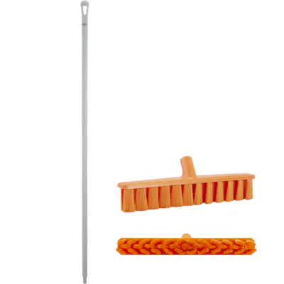 15.7" Orange Polypropylene Vikan® UST Push Broom with Soft Bristles & 66.9" White Ultra Hygienic Handle