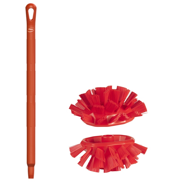 Red Polypropylene Vikan® UST Tank Brush with Stiff Bristles & 25.6" Red Ultra Hygienic Handle