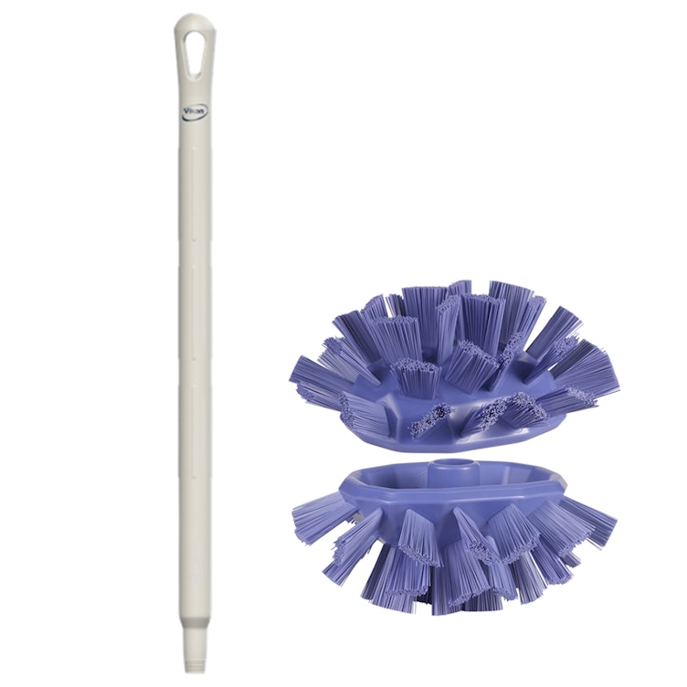 Purple Polypropylene Vikan® UST Tank Brush with Stiff Bristles & 25.6" White Ultra Hygienic Handle