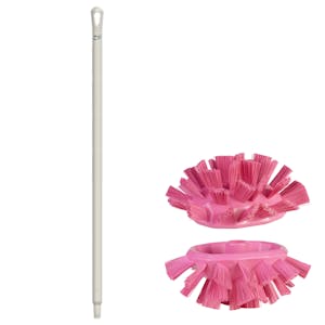 Pink Polypropylene Vikan® UST Tank Brush with Stiff Bristles & 39.4" White Ultra Hygienic Handle