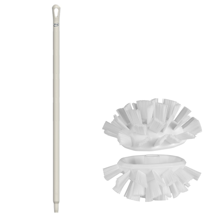 White Polypropylene Vikan® UST Tank Brush with Stiff Bristles & 39.4" White Ultra Hygienic Handle