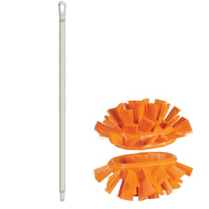 Orange Polypropylene Vikan® UST Tank Brush with Stiff Bristles & 39.4" White Ultra Hygienic Handle