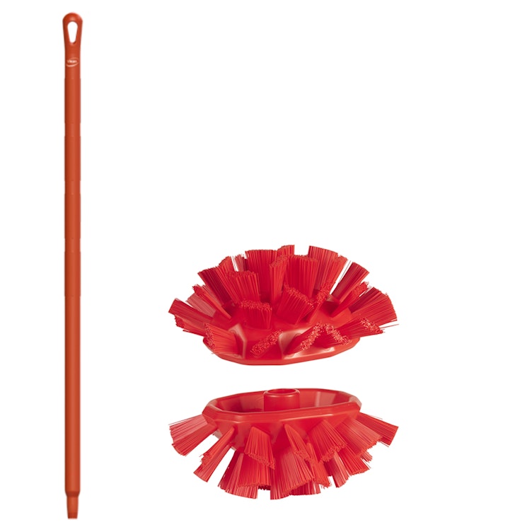 Red Polypropylene Vikan® UST Tank Brush with Stiff Bristles & 51.2" Red Ultra Hygienic Handle