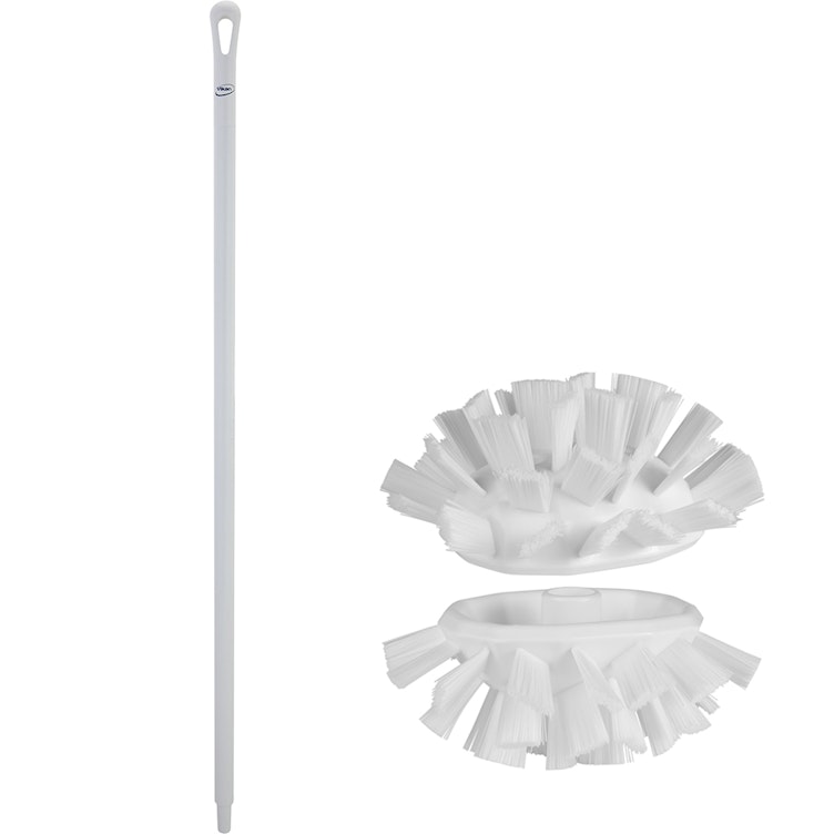 White Polypropylene Vikan® UST Tank Brush with Stiff Bristles & 51.2" White Ultra Hygienic Handle