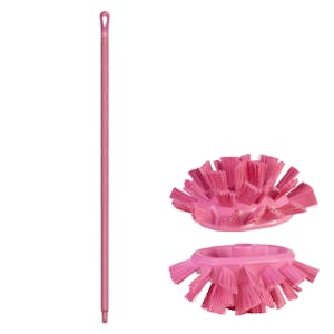 Pink Polypropylene Vikan® UST Tank Brush with Stiff Bristles & 59.1" Pink Ultra Hygienic Handle