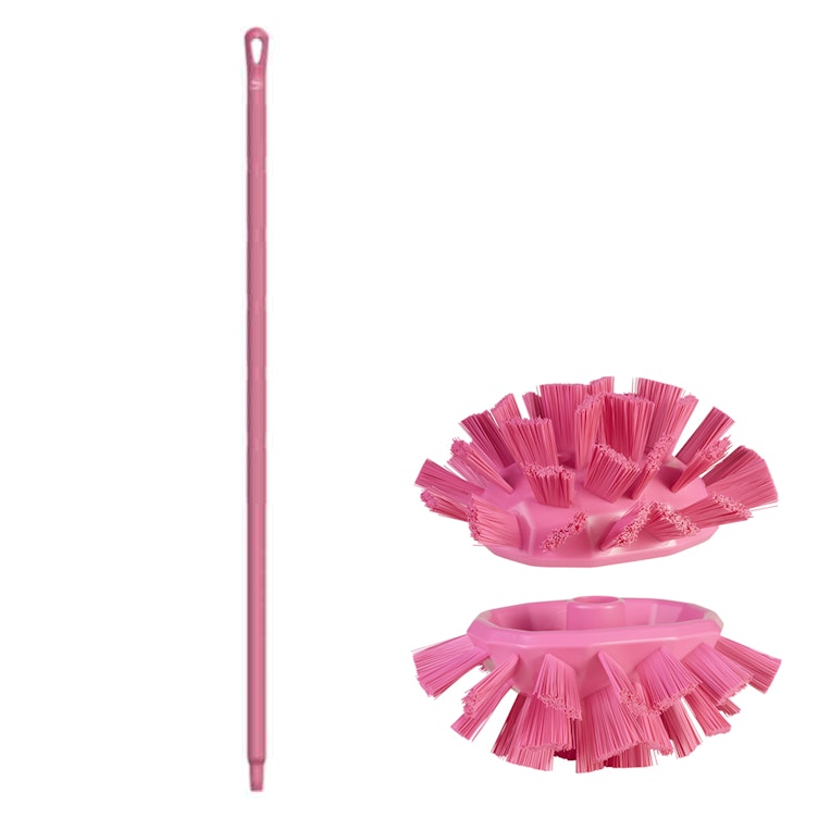 Pink Polypropylene Vikan® UST Tank Brush with Stiff Bristles & 59.1" Pink Ultra Hygienic Handle