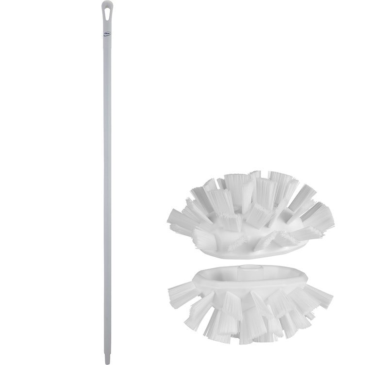 White Polypropylene Vikan® UST Tank Brush with Stiff Bristles & 59.1" White Ultra Hygienic Handle