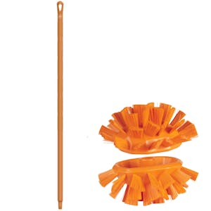 Orange Polypropylene Vikan® UST Tank Brush with Stiff Bristles & 59.1" Orange Ultra Hygienic Handle
