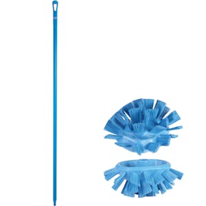 Blue Polypropylene Vikan® UST Tank Brush with Stiff Bristles & 66.9" Blue Ultra Hygienic Handle