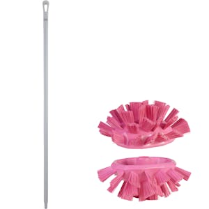 Pink Polypropylene Vikan® UST Tank Brush with Stiff Bristles & 66.9" White Ultra Hygienic Handle