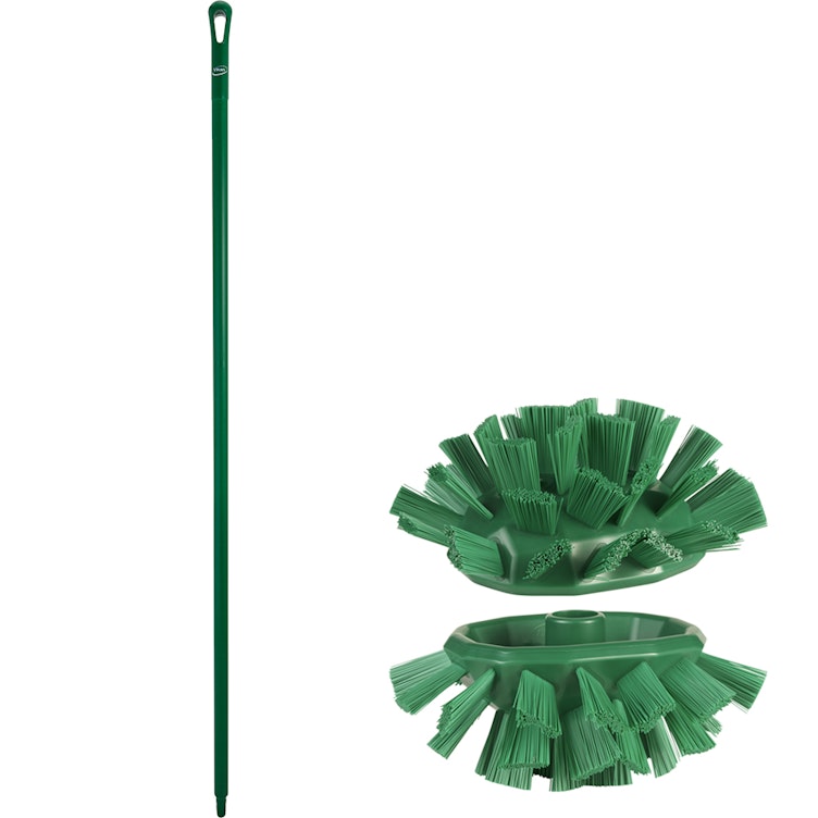 Green Polypropylene Vikan® UST Tank Brush with Stiff Bristles & 66.9" Green Ultra Hygienic Handle
