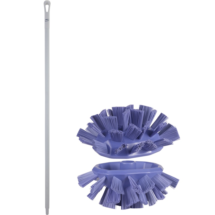Purple Polypropylene Vikan® UST Tank Brush with Stiff Bristles & 66.9" White Ultra Hygienic Handle