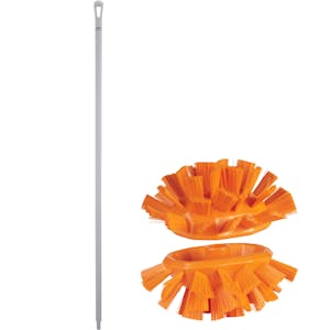Orange Polypropylene Vikan® UST Tank Brush with Stiff Bristles & 66.9" White Ultra Hygienic Handle