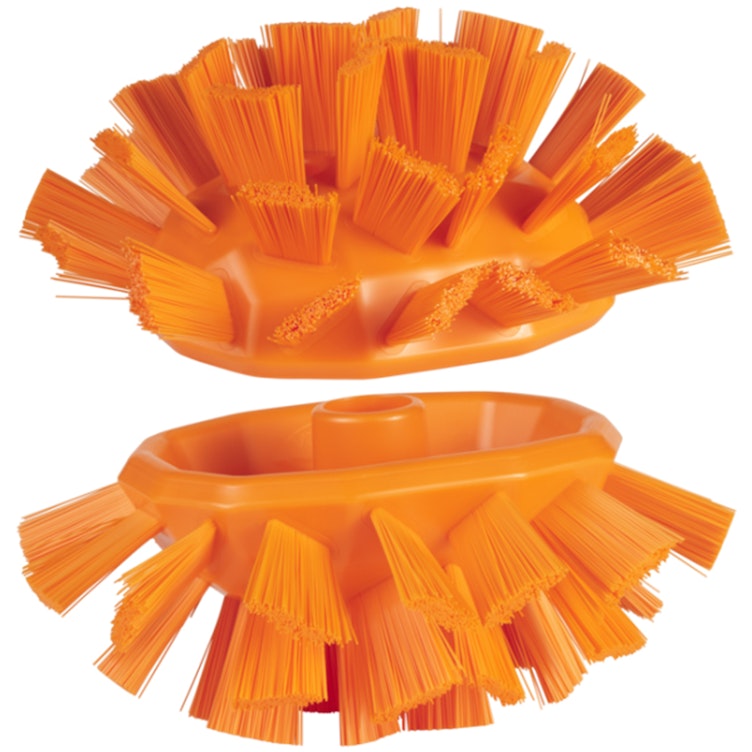 Orange Polypropylene Vikan® UST Tank Brush with Stiff Bristles & 66.9" White Ultra Hygienic Handle