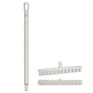 15.7" White Polypropylene Vikan® UST Deck Scrub Brush with Stiff Bristles & 25.6" White Ultra Hygienic Handle