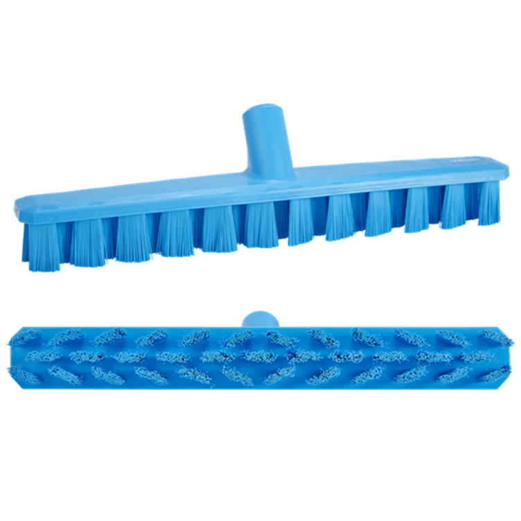 15.7" Blue Polypropylene Vikan® UST Deck Scrub Brush with Stiff Bristles & 39.4" Blue Ultra Hygienic Handle